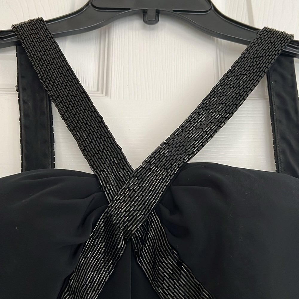 Vintage Cache Black Sheath Cocktail Mini Dress V Neck ThickStraps Beading Size 4 - Picture 5 of 17
